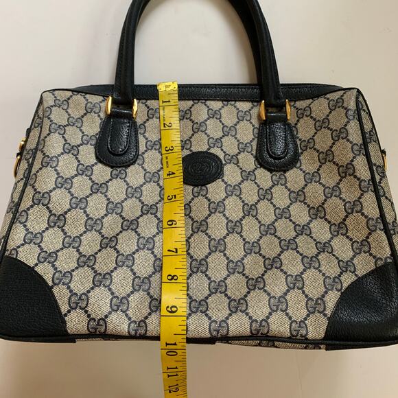Vintage Gucci Boston Navy Blue Gray Handbag Purse Satchel Authentic - Picture 11 of 15